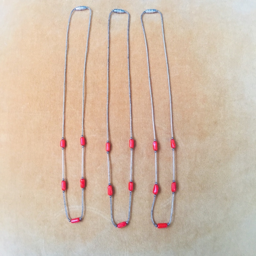 Sterling Liquid Silver Coral Necklaces Vintage Layering Seed Bead Set Boho - Picture 9 of 10